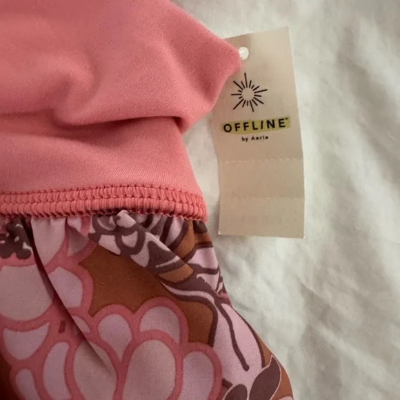 Aerie Floral Pink and Brown Athletic Shorts NWT - Picture 5 of 7